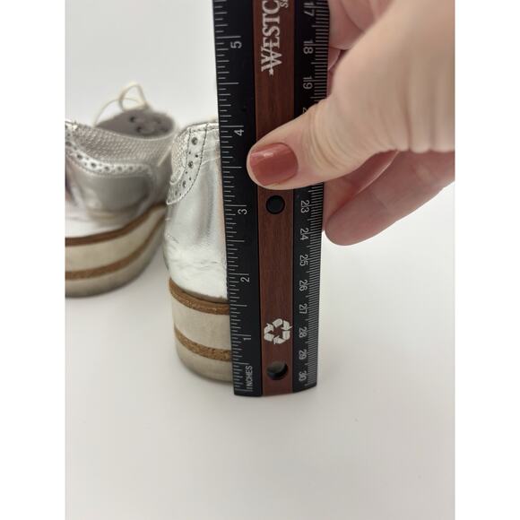 Mephisto Wing Tip Oxfords Wedge Platform Silver Leather Size 8.5 Air Relax - Picture 9 of 16